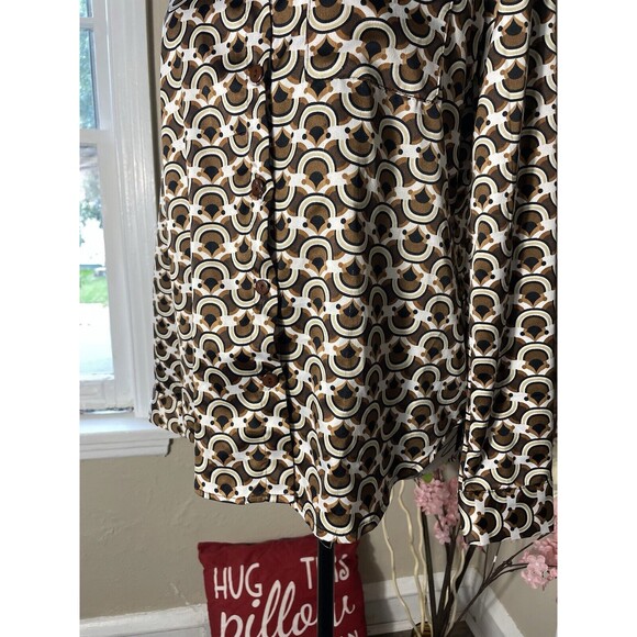 Unique Spectrum Women Small Brown Retro Collared Top Blouse Shirt Tunic - Picture 6 of 8